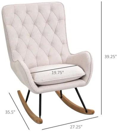 Cream White Retro Rocker: Mid-Century Tufted Wingback Chair