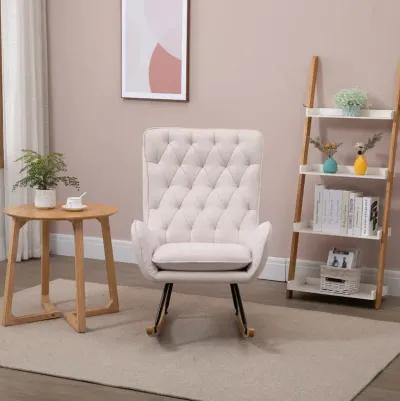 Cream White Retro Rocker: Mid-Century Tufted Wingback Chair