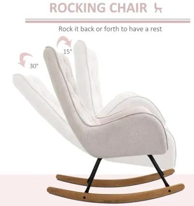 Cream White Retro Rocker: Mid-Century Tufted Wingback Chair