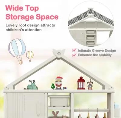 Hivvago Kids Costume Storage Closet with Storage Bins and Shelves and Side Baskets for Kids Room