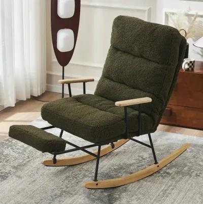 Modern Green Gliding Rocking Chair with Retractable Footrest