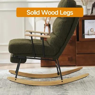 Modern Green Gliding Rocking Chair with Retractable Footrest