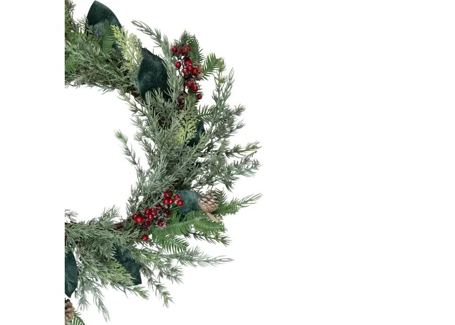 Mixed Foliage and Iced Berries Artificial Christmas Wreath  26-Inch  Unlit