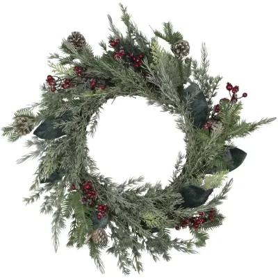 Mixed Foliage and Iced Berries Artificial Christmas Wreath  26-Inch  Unlit