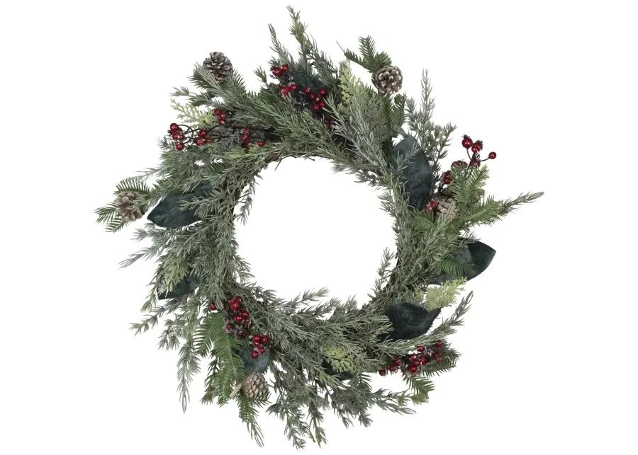 Mixed Foliage and Iced Berries Artificial Christmas Wreath  26-Inch  Unlit