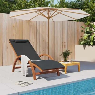 vidaXL Textilene Sun Lounger with Pillow - Outdoor Relaxation Patio Furniture, Solid Poplar Wood Frame, Comfortable Backrest and Armrests - Gray