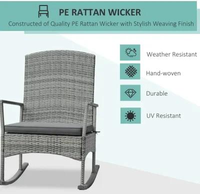 Grey Porch Relaxation: 3-Piece PE Rattan Rocking Chair Set