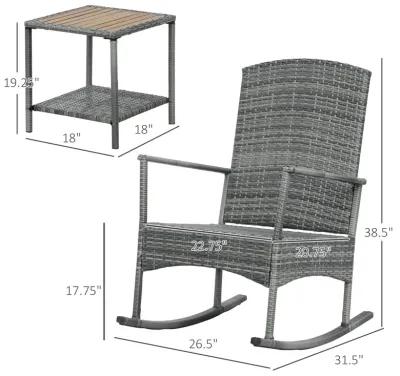 Grey Porch Relaxation: 3-Piece PE Rattan Rocking Chair Set