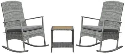 Grey Porch Relaxation: 3-Piece PE Rattan Rocking Chair Set