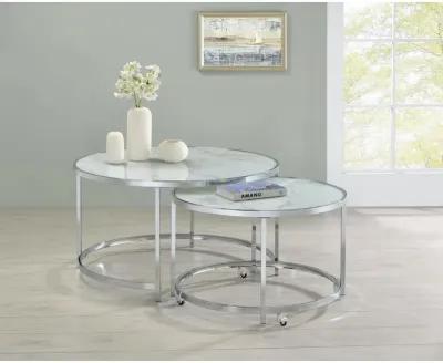 Lynn 2-piece Round Nesting Table White and Chrome