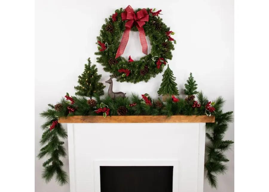 Pre-Lit Canadian Pine Artificial Christmas Wreath  30-Inch  Clear Lights