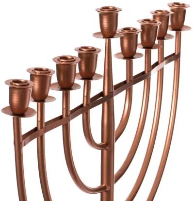 Modern Solid Metal Judaica Hanukkah Menorah 9 Branched Candelabra, Copper Medium