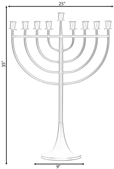 Modern Solid Metal Judaica Hanukkah Menorah 9 Branched Candelabra, Copper Medium