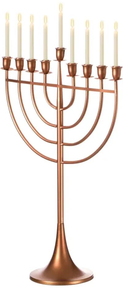 Modern Solid Metal Judaica Hanukkah Menorah 9 Branched Candelabra, Copper Medium