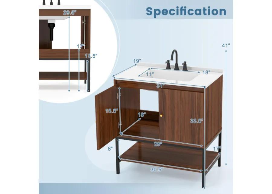 Hivvago 31 Inch Bathroom Vanity Sink Combo with Doors and Open Shelf