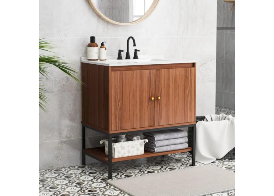 Hivvago 31 Inch Bathroom Vanity Sink Combo with Doors and Open Shelf