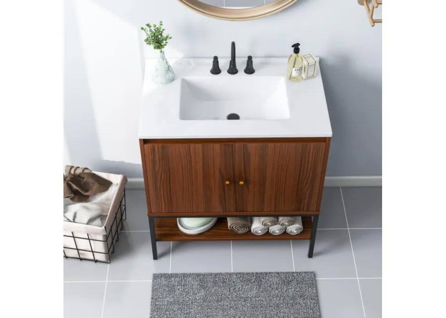 Hivvago 31 Inch Bathroom Vanity Sink Combo with Doors and Open Shelf