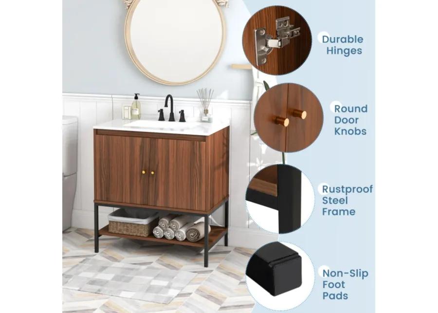 Hivvago 31 Inch Bathroom Vanity Sink Combo with Doors and Open Shelf