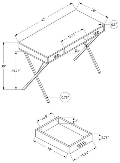 Monarch Specialties I 7796 Computer Desk, Home Office, Laptop, Left, Right Set-up, Storage Drawers, 42"L, Work, Metal, Laminate, Brown, Black, Contemporary, Modern