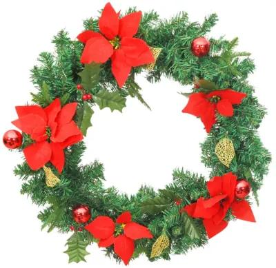 'vidaXL Christmas Wreath with LED Lights - Indoor/Outdoor Holiday Decoration - 23.6" Diameter - Green and Red PVC Material - USB Powered, Round Christmas Garland