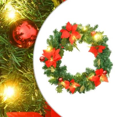 'vidaXL Christmas Wreath with LED Lights - Indoor/Outdoor Holiday Decoration - 23.6" Diameter - Green and Red PVC Material - USB Powered, Round Christmas Garland