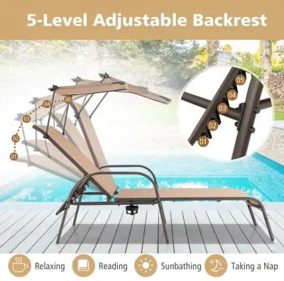 Patio Heavy-Duty 5-Level Adjustable Chaise Lounge Chair-Brown