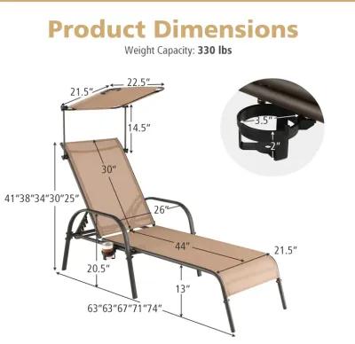 Patio Heavy-Duty 5-Level Adjustable Chaise Lounge Chair-Brown