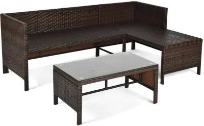 3 Pieces Outdoor Patio Corner Rattan Sofa Set-Turquoise