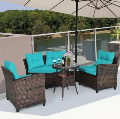 Hivvago 4 Pieces Outdoor Cushioned Rattan Furniture Set