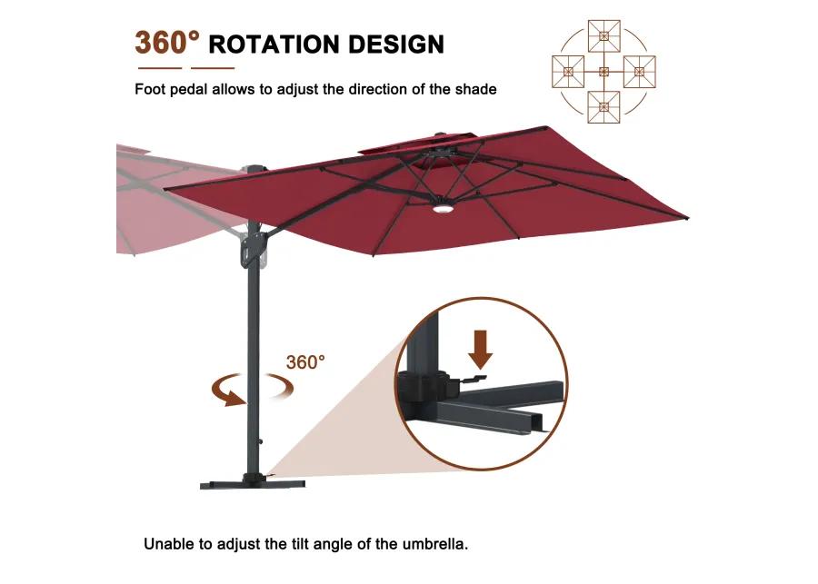 MONDAWE 10ft Square Solar LED Offset Cantilever Outdoor Patio Umbrella with Built-in Bluetooth Speaker