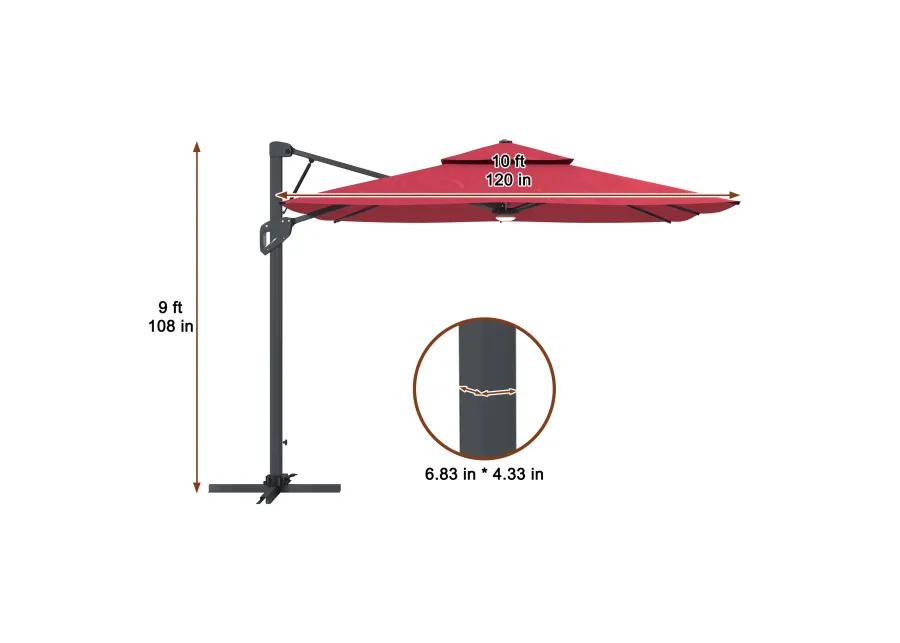 MONDAWE 10ft Square Solar LED Offset Cantilever Outdoor Patio Umbrella with Built-in Bluetooth Speaker