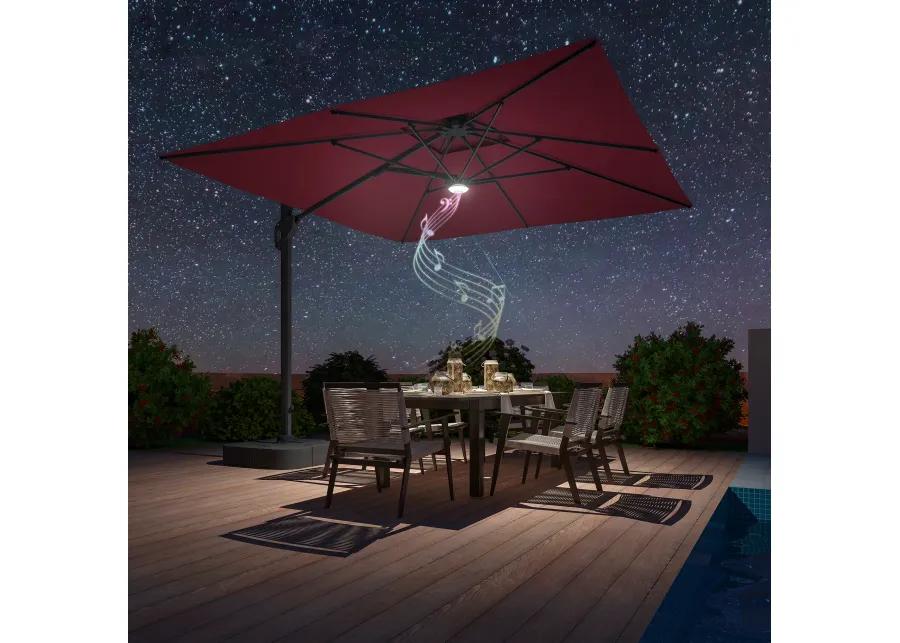 MONDAWE 10ft Square Solar LED Offset Cantilever Outdoor Patio Umbrella with Built-in Bluetooth Speaker