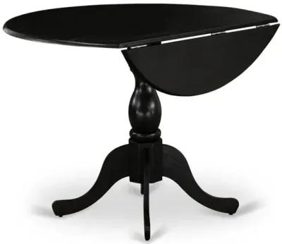 East West Furniture DMT-ABK-TP Round wood table Wire Brushed Black Color Table Top Surface and Asian Wood Drops Leave Kitchen table with Pedestal Legs - Wire Brushed Black Finish