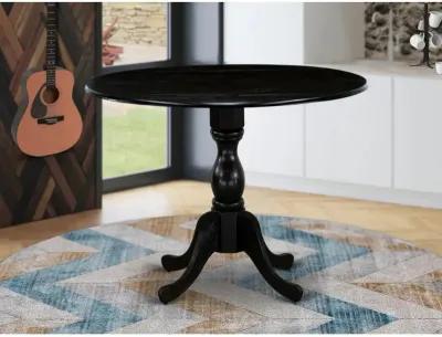 East West Furniture DMT-ABK-TP Round wood table Wire Brushed Black Color Table Top Surface and Asian Wood Drops Leave Kitchen table with Pedestal Legs - Wire Brushed Black Finish