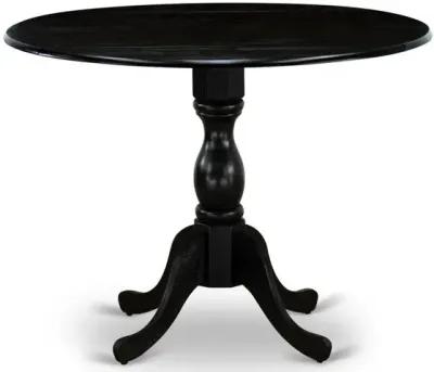 East West Furniture DMT-ABK-TP Round wood table Wire Brushed Black Color Table Top Surface and Asian Wood Drops Leave Kitchen table with Pedestal Legs - Wire Brushed Black Finish