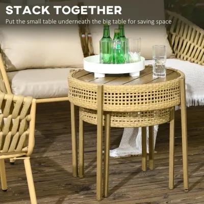 Outsunny Wicker Patio Table Set, PE Rattan End Table Set, Brown