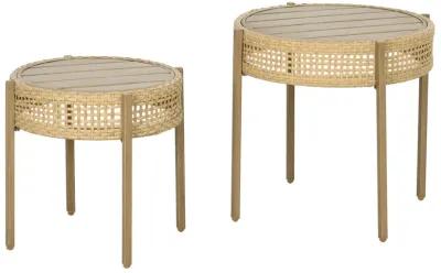 Outsunny Wicker Patio Table Set, PE Rattan End Table Set, Brown