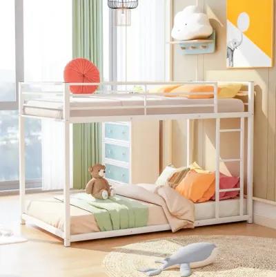 Twin Over Twin Metal Bunk Bed, Low Bunk Bed With Ladder