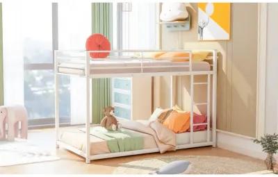 Twin Over Twin Metal Bunk Bed, Low Bunk Bed With Ladder