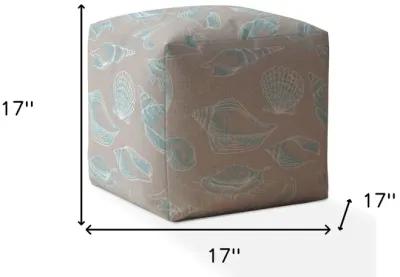 Homezia 17" Light Blue And Grey Canvas Seashell Print Pouf Ottoman