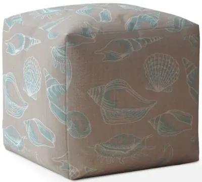 Homezia 17" Light Blue And Grey Canvas Seashell Print Pouf Ottoman