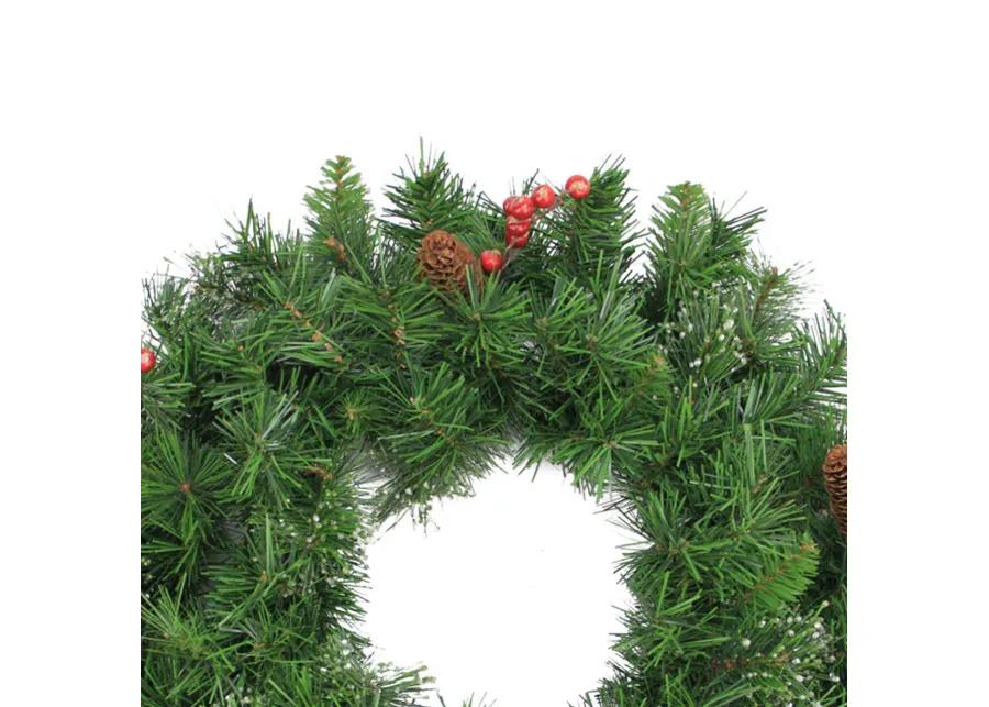 Iced Mixed Pine Berries and Pinecones Artificial Christmas Wreath - 24-Inch  Unlit