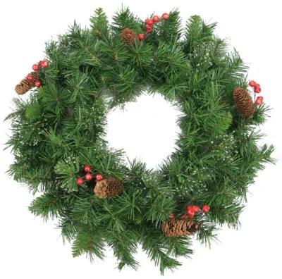 Iced Mixed Pine Berries and Pinecones Artificial Christmas Wreath - 24-Inch  Unlit