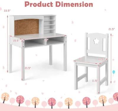 Kids Desk and Chair Set with Hutch and Bulletin Board for 3+ Kids