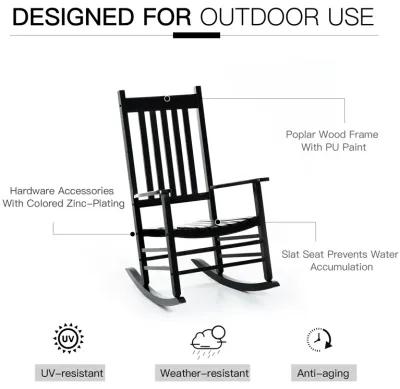 Outsunny Outdoor Rocking Chair, Wooden Rocking Patio Chairs with Rustic High Back, Slatted Seat and Backrest for Indoor, Backyard, Garden, Black