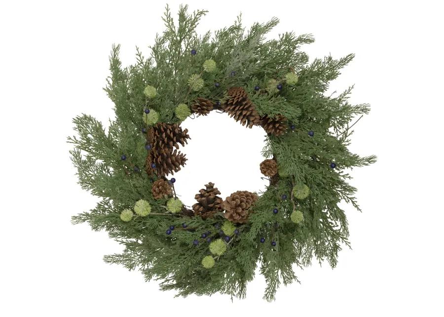 Pinecones and Blueberries Artificial Christmas Wreath  28-Inch  Unlit