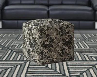 Homezia 17" Beige Canvas Floral Print Pouf Ottoman