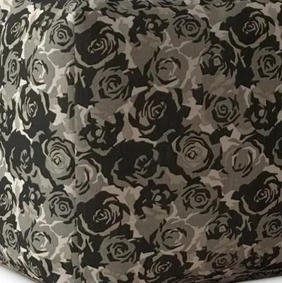 Homezia 17" Beige Canvas Floral Print Pouf Ottoman