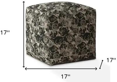 Homezia 17" Beige Canvas Floral Print Pouf Ottoman