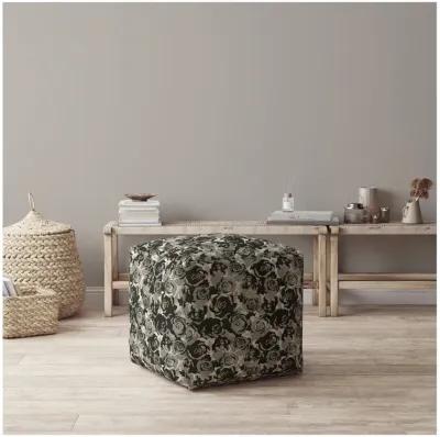 Homezia 17" Beige Canvas Floral Print Pouf Ottoman